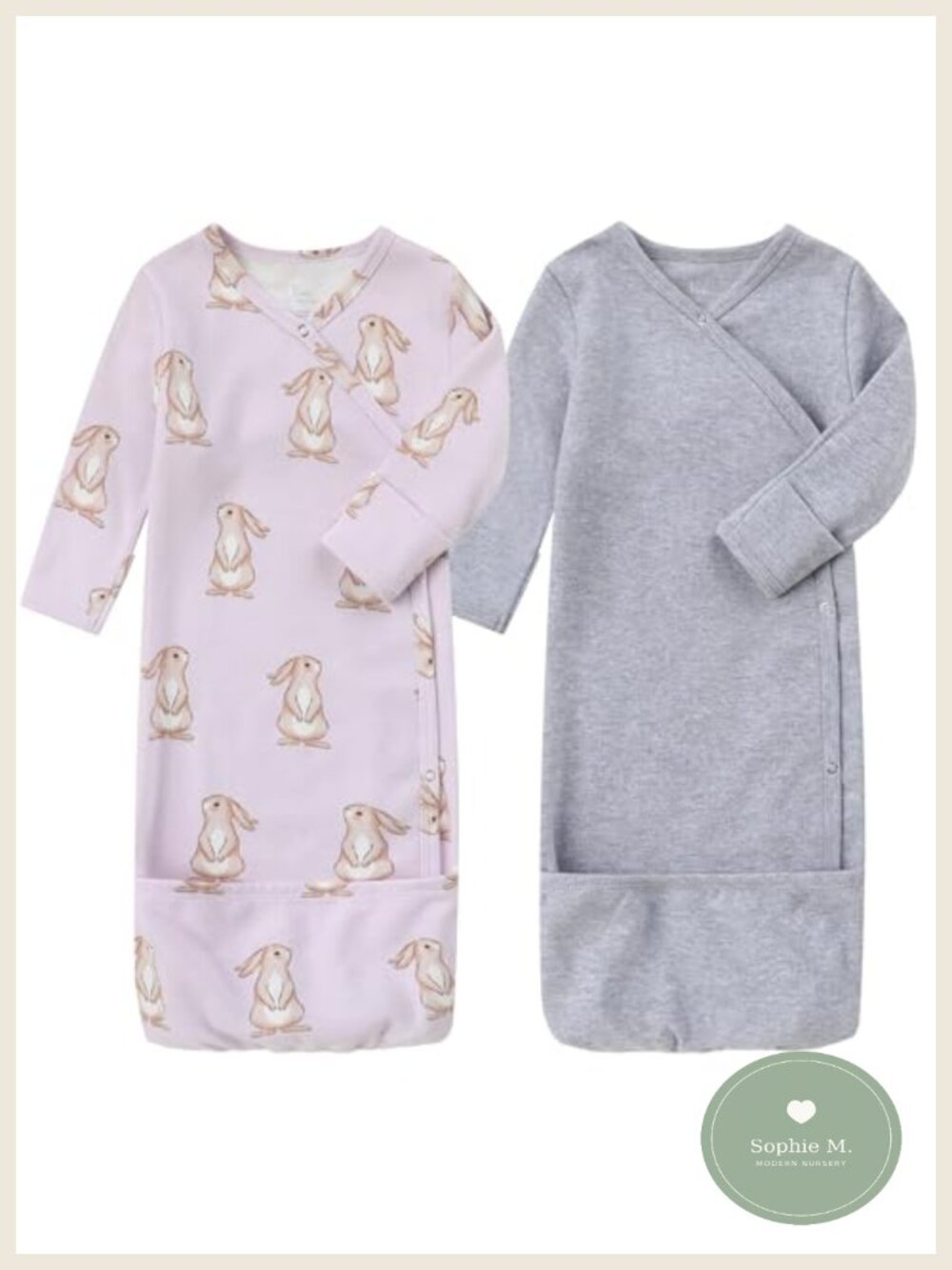 100% Organic Cotton Baby Kimono Gown with Mittens - Snug Fit Nightgown